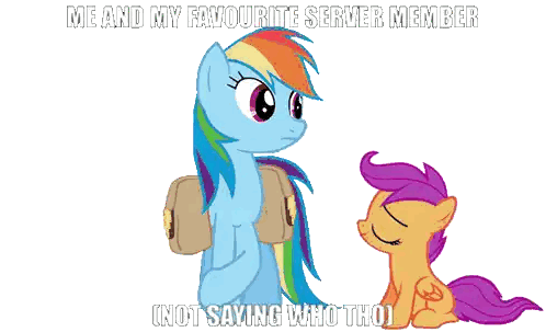 A Cartoon Of Rainbow Dash And Scooby Doo With The Caption " Me And My Favourite Server Member Not Saying Who Tho " Sticker