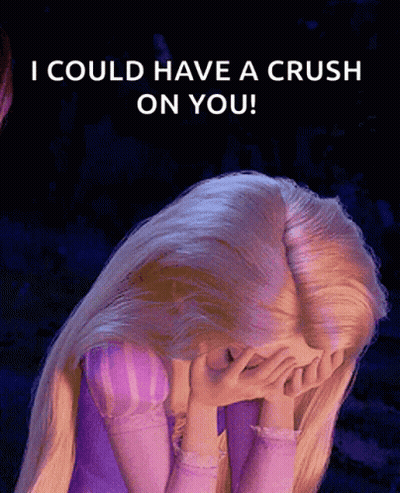 A Cartoon Of Rapunzel Covering Her Face With Her Hands With A Caption That Says I Could Have A Crush On You GIF