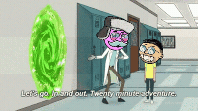 A Cartoon Of Rick And Morty Saying " Let 'S Go In And Out Twenty Minute Adventure " GIF