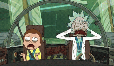 A Cartoon Of Rick And Morty Sitting In A Car With Their Mouths Wide Open GIF