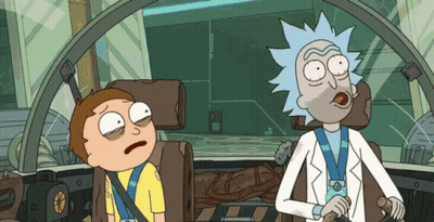 A Cartoon Of Rick And Morty Sitting In A Cockpit GIF