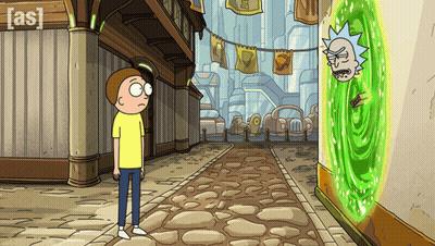 A Cartoon Of Rick And Morty Standing Next To Each Other GIF