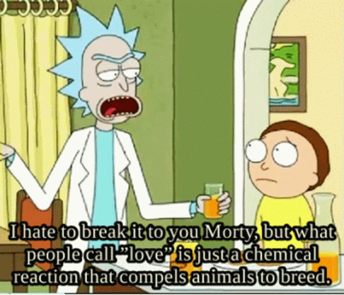 A Cartoon Of Rick And Morty With A Quote About Love GIF