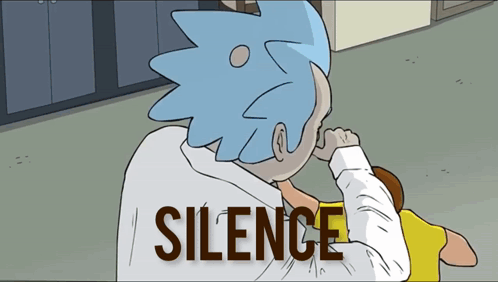 A Cartoon Of Rick And Morty With The Word Silence Underneath Them GIF