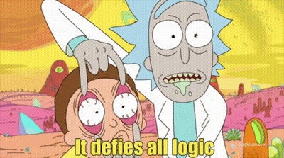 A Cartoon Of Rick And Morty With The Words It Defies All Logic Below Them GIF