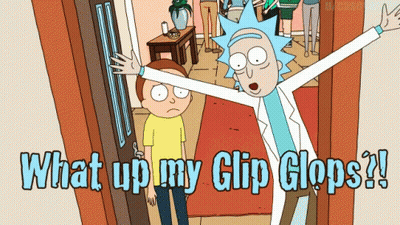 A Cartoon Of Rick And Morty With The Words What Up My Clip Glops GIF