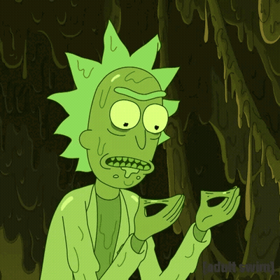 A Cartoon Of Rick From Rick And Morty Eating A Slice Of Pizza GIF