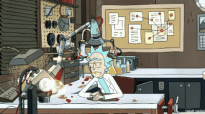 A Cartoon Of Rick From Rick And Morty Sitting At A Table GIF