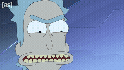 A Cartoon Of Rick From Rick And Morty With The Words [ As ] Above Him GIF