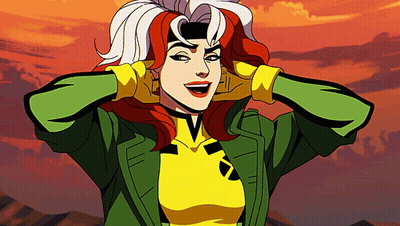 A Cartoon Of Rogue From The X-Men Holding Her Hands To Her Head GIF