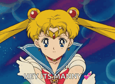A Cartoon Of Sailor Moon With The Words Hey Its Manny Below Her GIF