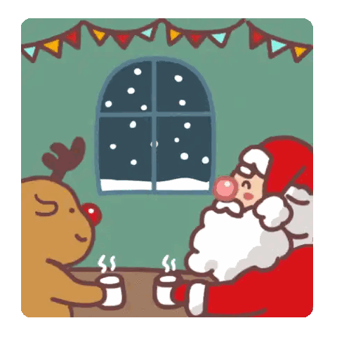 A Cartoon Of Santa And A Reindeer Sitting At A Table Sticker