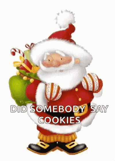 A Cartoon Of Santa Claus Holding A Bag Of Candy Canes And Cookies . GIF