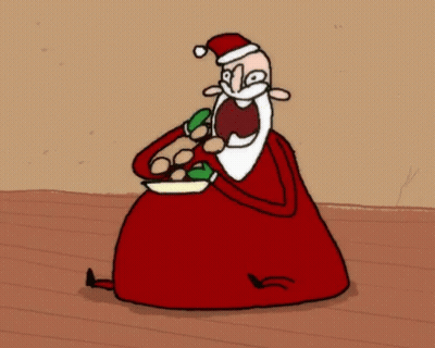 A Cartoon Of Santa Claus Sitting On The Floor GIF
