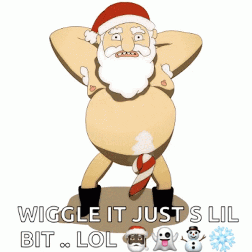 A Cartoon Of Santa Claus With A Candy Cane In His Penis GIF