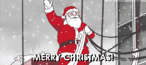 A Cartoon Of Santa Claus With The Words Merry Christmas Written Below Him GIF