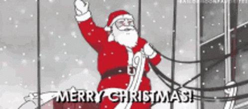 A Cartoon Of Santa Claus With The Words Merry Christmas Written Below Him GIF
