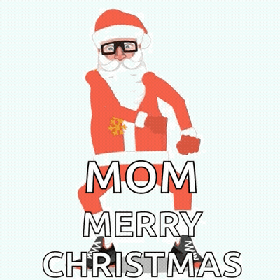 A Cartoon Of Santa Claus With The Words Mom Merry Christmas Written Below Him GIF