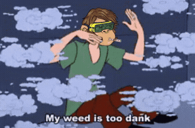 A Cartoon Of Shaggy Smoking A Cigarette And Saying My Weed Is Too Dank GIF