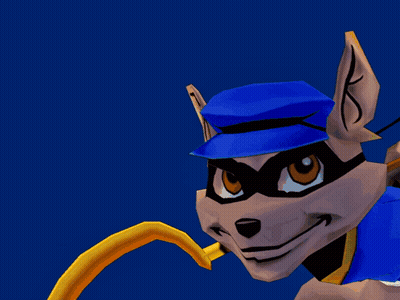 A Cartoon Of Sly Cooper The Thief With A Blue Hat On GIF