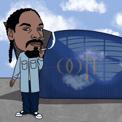 A Cartoon Of Snoop Dogg Smoking A Cigarette In Front Of A Cote Building GIF