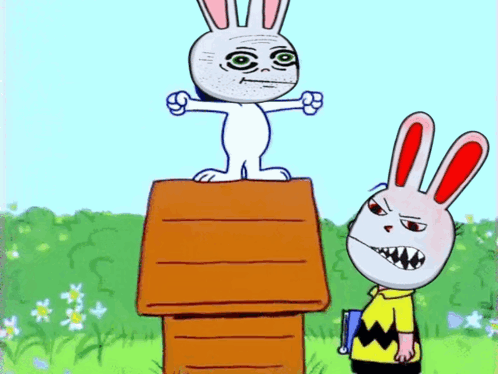 A Cartoon Of Snoopy And Charlie Brown Standing Next To Each Other On A Doghouse GIF