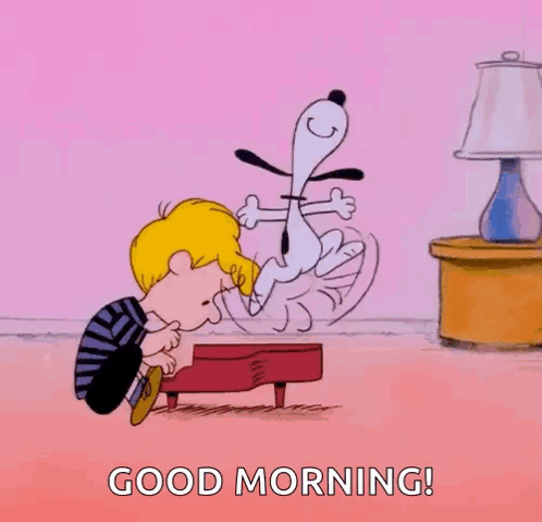 A Cartoon Of Snoopy And Charlie Brown With The Words Good Morning Written Below Them GIF