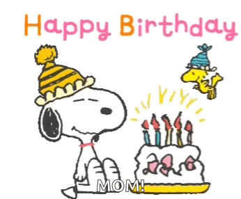 A Cartoon Of Snoopy And Woodstock Celebrating A Birthday GIF