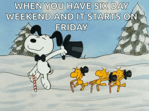 A Cartoon Of Snoopy And Woodstock Dancing In The Snow GIF