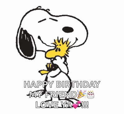 A Cartoon Of Snoopy And Woodstock Saying Happy Birthday GIF