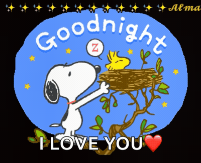 A Cartoon Of Snoopy And Woodstock Says Goodnight I Love You GIF