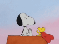 A Cartoon Of Snoopy And Woodstock With A Heart In Their Mouth GIF