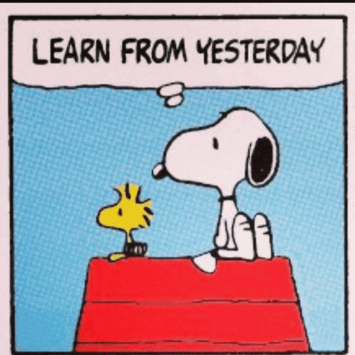 A Cartoon Of Snoopy And Woodstock With The Words Learn From Yesterday GIF