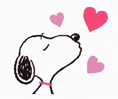 A Cartoon Of Snoopy Blowing A Kiss With Pink Hearts Around Him GIF