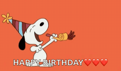 A Cartoon Of Snoopy Blowing A Party Horn With The Words Happy Birthday Below It GIF