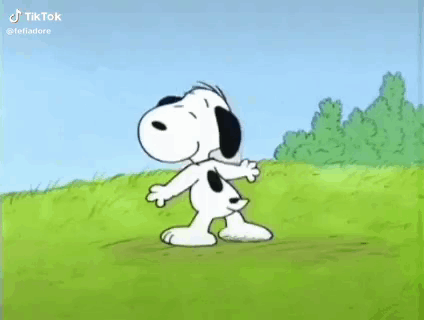 A Cartoon Of Snoopy Dancing In A Field . GIF