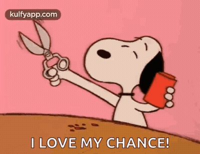 A Cartoon Of Snoopy Holding A Pair Of Scissors And A Can Of Soda . GIF