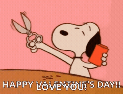 A Cartoon Of Snoopy Holding A Pair Of Scissors And A Cup . GIF