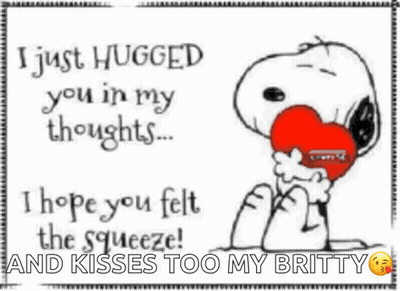 A Cartoon Of Snoopy Holding A Red Heart With The Words I Just Hugged You In My Thoughts GIF