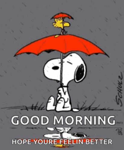 Snoopy Holding Red Umbrella Saying Good Morning Hope You're Feeling Better GIF