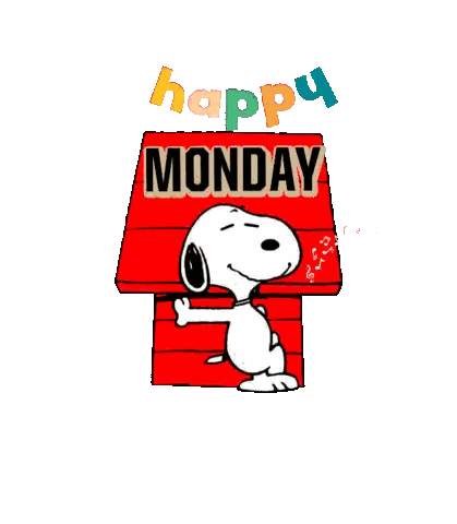 A Cartoon Of Snoopy In A Doghouse With The Words Happy Monday Written Above Him Sticker