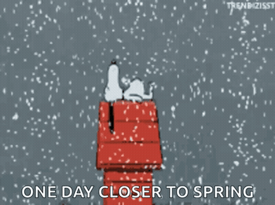 A Cartoon Of Snoopy In A Red House With The Words One Day Closer To Spring Written Below Him GIF