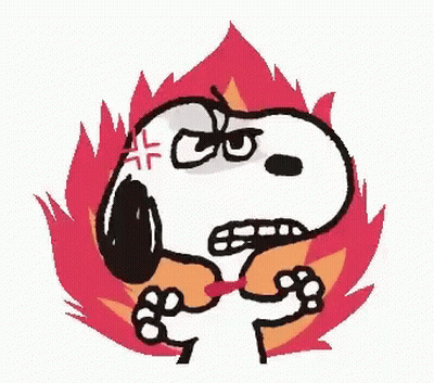 A Cartoon Of Snoopy Is Angry And Surrounded By Flames And Fire . GIF