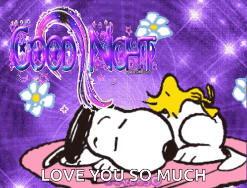 A Cartoon Of Snoopy Laying On A Pillow With The Words Good Night Love You So Much GIF