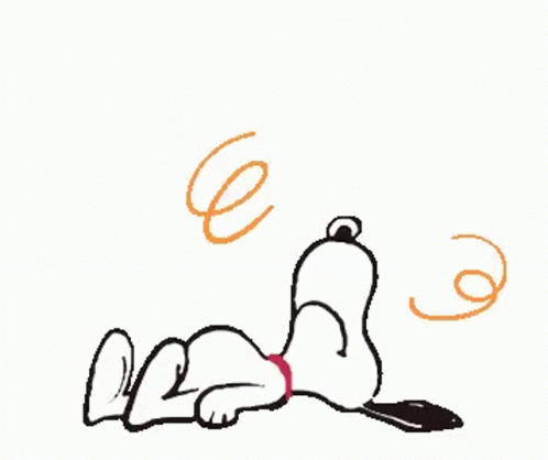 A Cartoon Of Snoopy Laying On The Ground With A Swirl Around Him . GIF