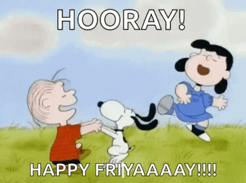 A Cartoon Of Snoopy , Lucy And Linus Dancing In A Field GIF