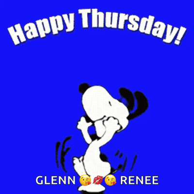 A Cartoon Of Snoopy On A Green Background With The Words Happy Thursday Glenn Renee GIF
