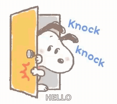 A Cartoon Of Snoopy Peeking Out Of A Door And Saying Hello . GIF