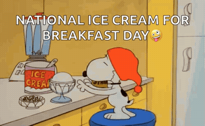 A Cartoon Of Snoopy Pouring Ice Cream Into A Bowl For National Ice Cream For Breakfast Day GIF