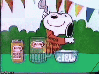 A Cartoon Of Snoopy Pouring Ice Cream Into A Cup GIF